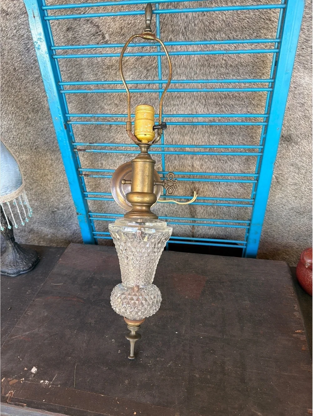 Vintage Wall Lamp with Cut Glass and Brass Finish